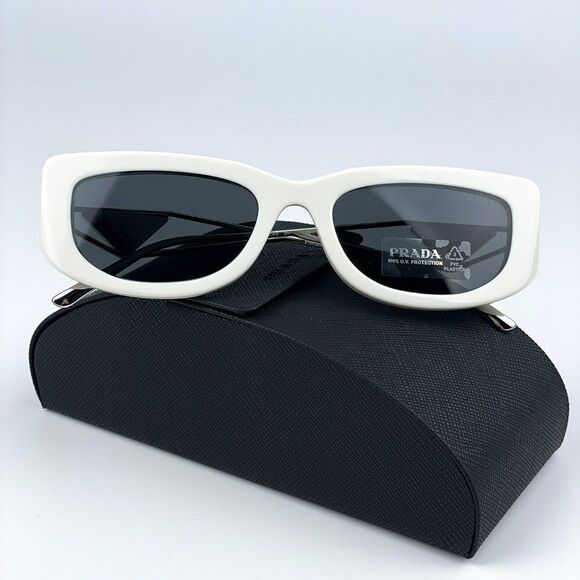 NEW Prada PR14YS 1425S0 Talc Dark Grey Rectangle Women Sunglasses - Picture 1 of 13